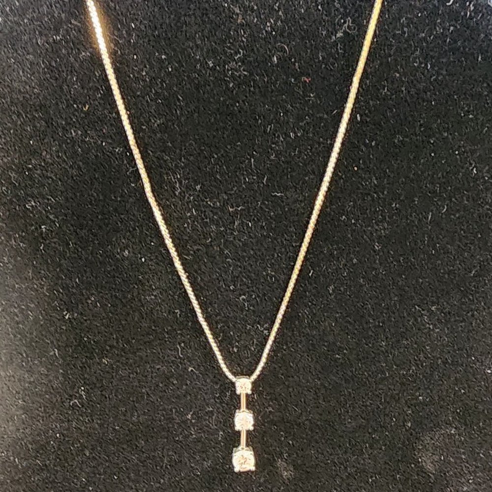 Avon Silvertone CZ Three Stone Necklace
